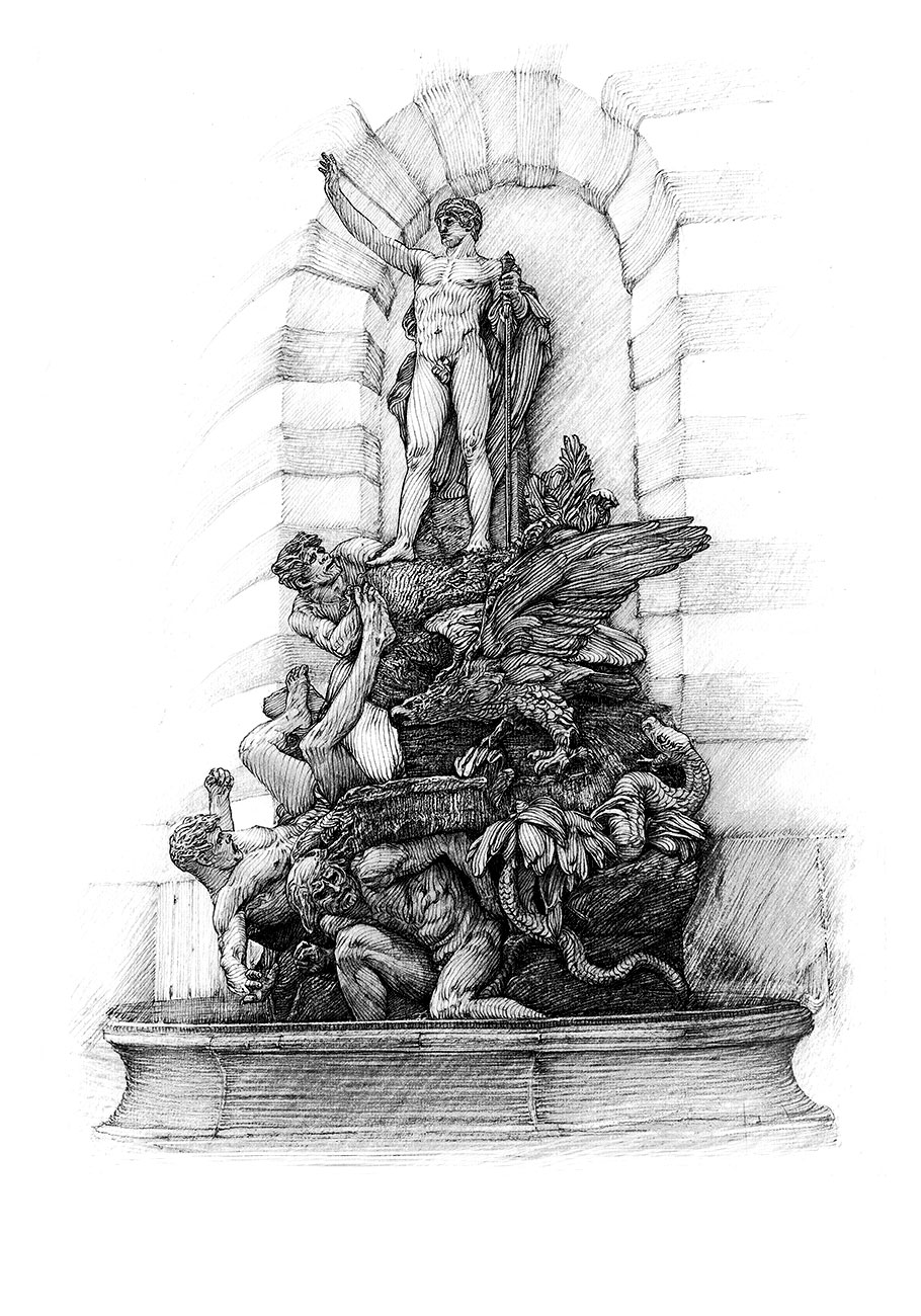 Pencil drawing:<br>Master of Land - Michaelerplatz<br>by Denis Tenev<br>Original is available - 250 EUR