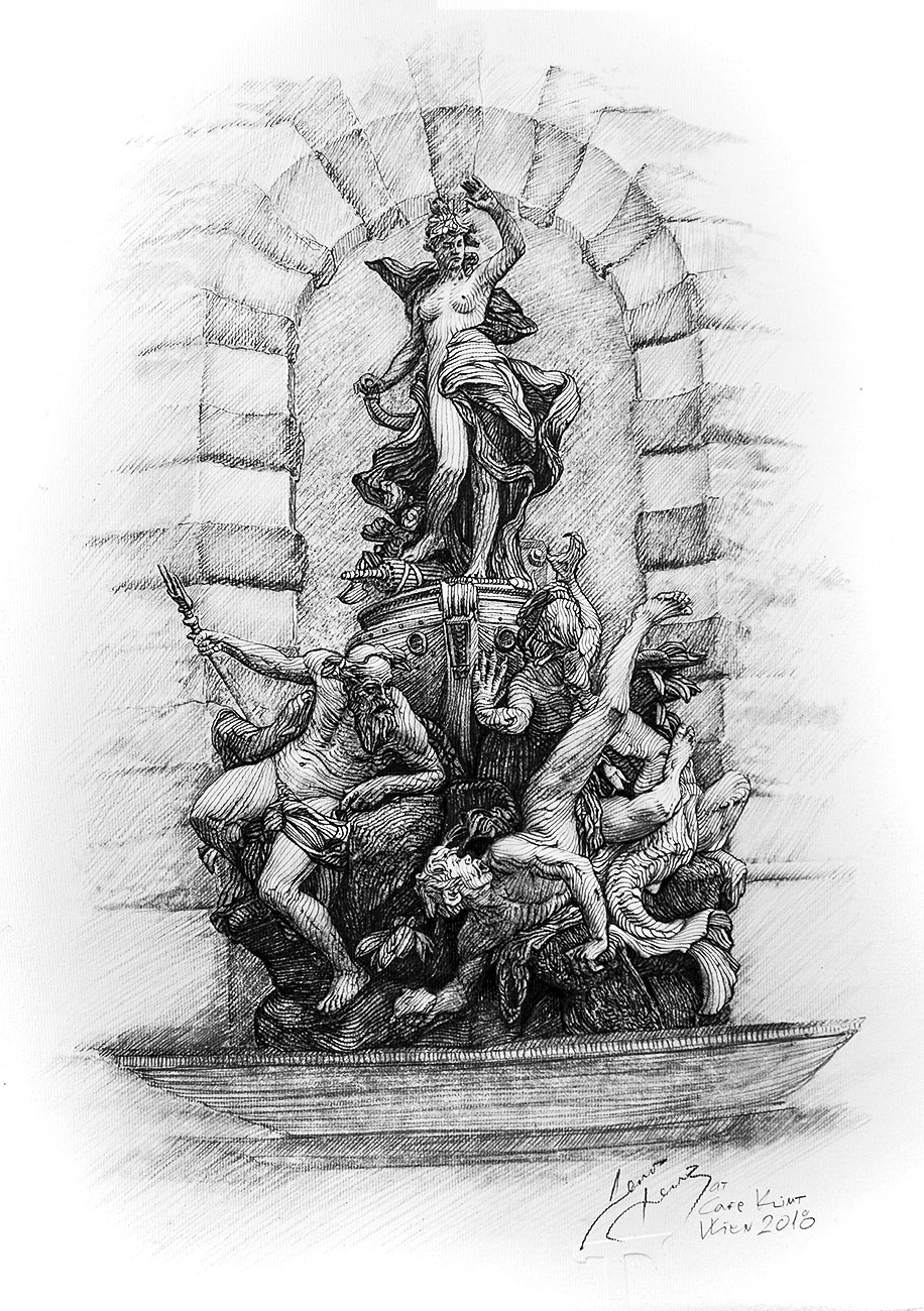 Pencil drawing:<br>Master of Sea - Michaelerplatz<br>by Denis Tenev<br>Original is available - 250 EUR