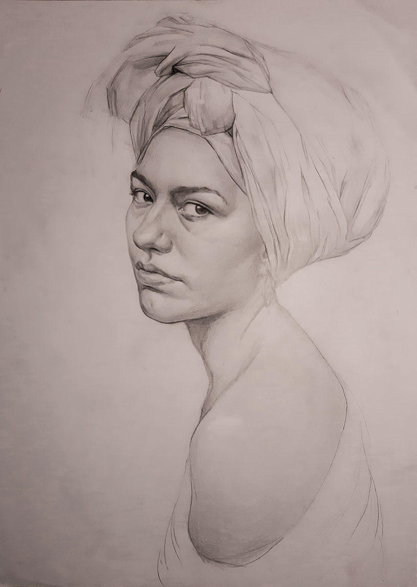 Traditional portrait<br>pencil/sepia<br>by Denis Tenev