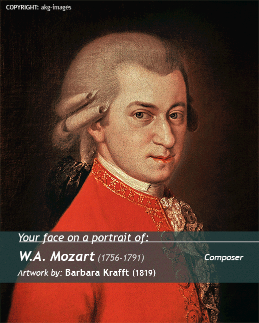 Your portrait on<br>W.A.Mozart painting<br>artwork by Barbara Krafft (1819)