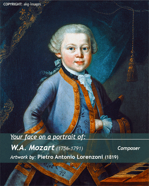 Your portrait on<br>Young W.A.Mozart painting<br>artwork by Pietro Antonio Lorenzoni (1819)