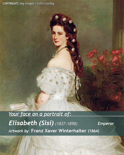 Your portrait on<br>Elisabeth (Sisi) painting<br>artwork by Franz X. Winterhalter (1864)