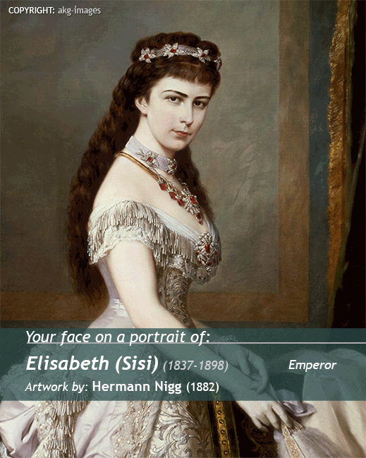 Your portrait on<br>Elisabeth (Sisi) painting<br>artwork by Franz Xavier (1864)